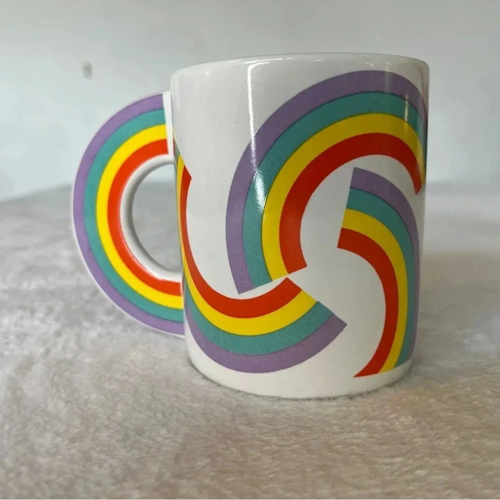 “Thinking of You” A Telaflora Gift 80s Flower Vase Mug Rainbows Greeting Pen Cup